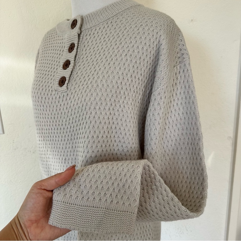 Waffle Knit Henley Lounge Set Oatmeal Beige Medium Cozy Knit (Everlane like) - Picture 11 of 15